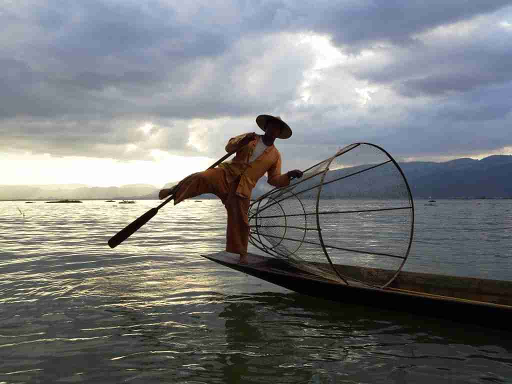 fisherman on Inle Lake in Myanmar