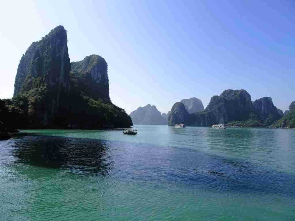 Islands and emerald waters of Ha Long bay in Vietnam
