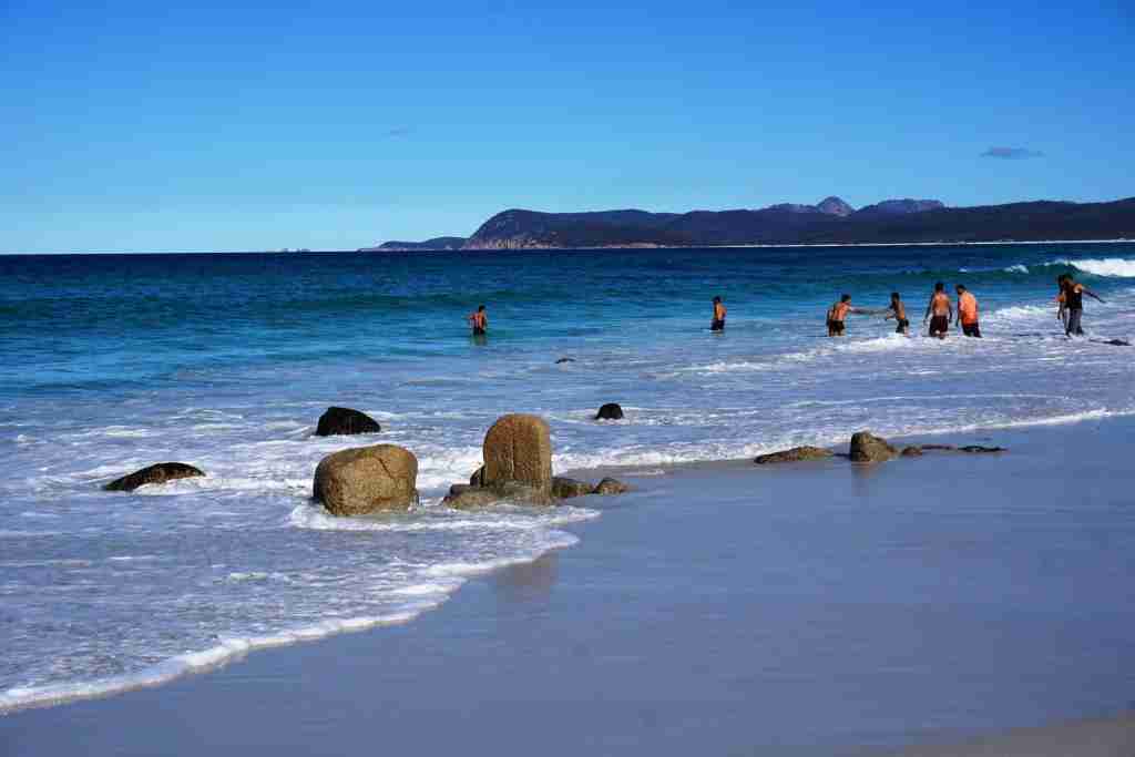 swimming at Friendly Beaches, Freycinet