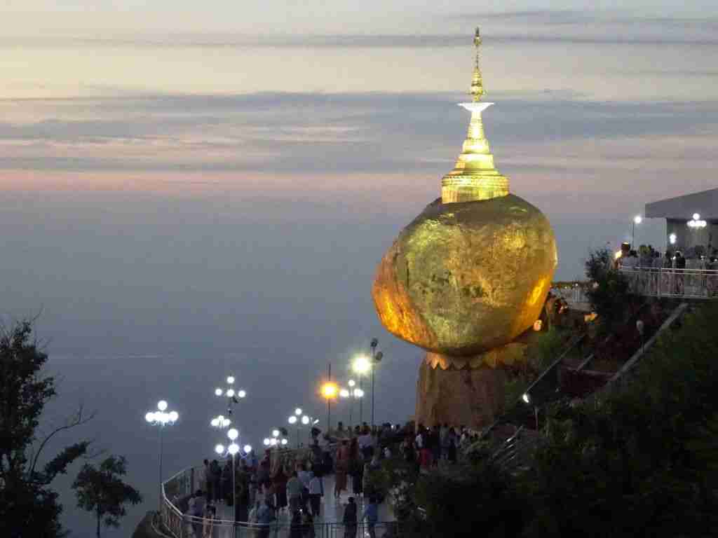 Golden Rock in Myanmar at night
