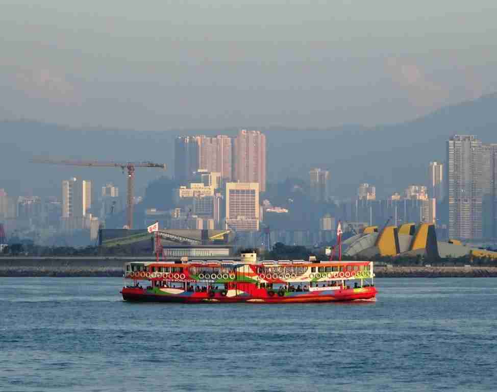 The colourful Star Ferry on Victoria Harbour in Hong Kong
