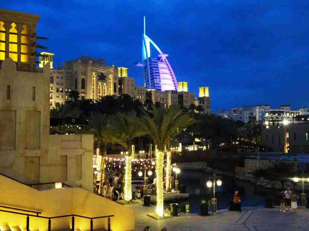 Madinat Resort Dubai lit up at night