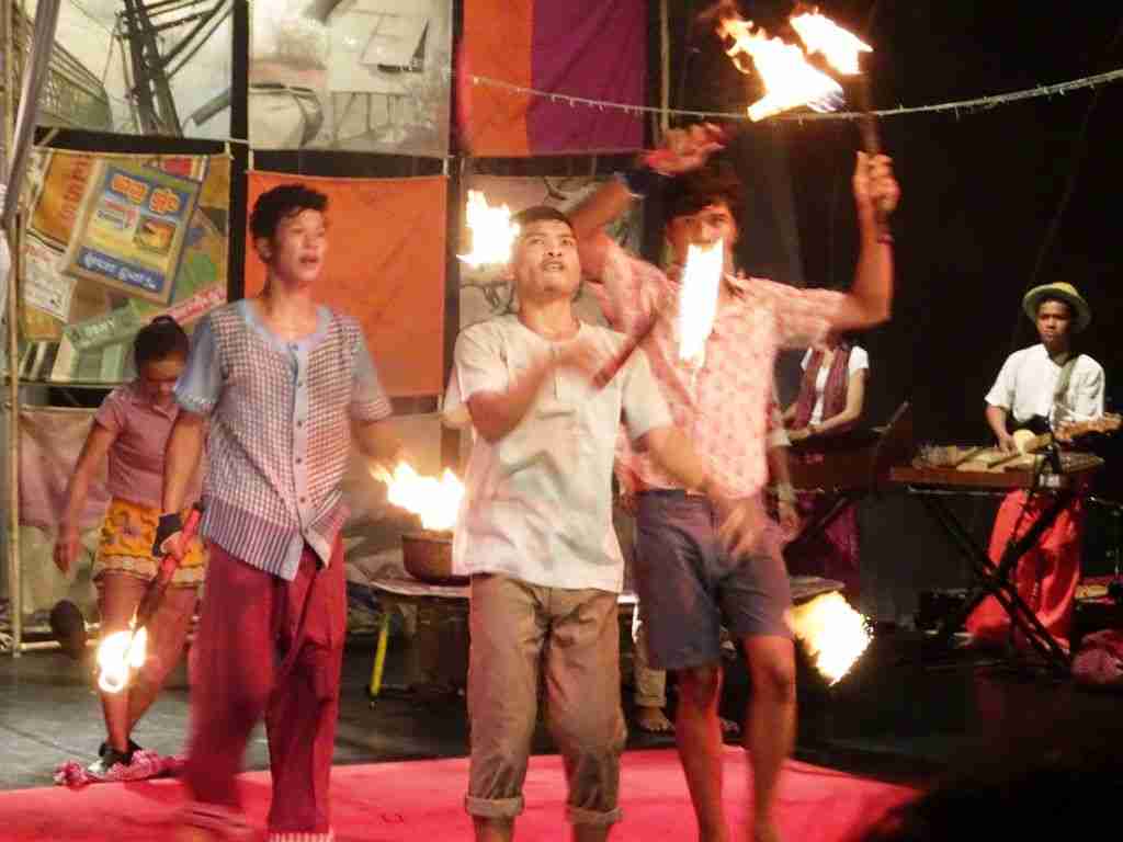 fire throwing at the Phare circus Battambang in Cambodia