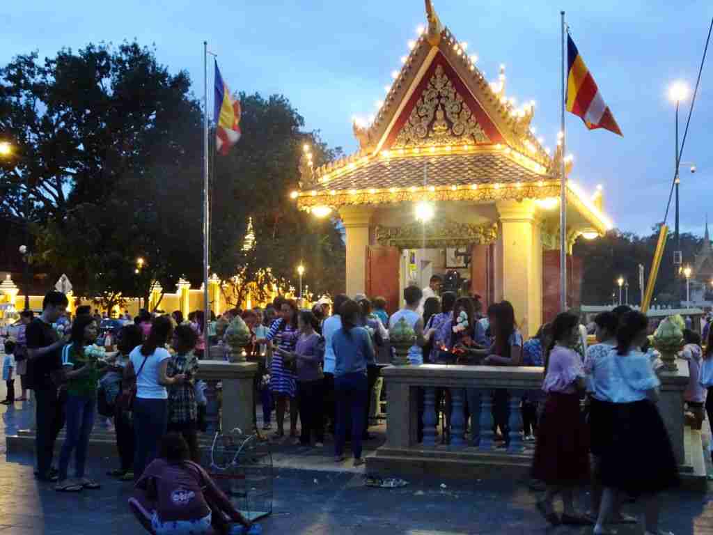 Weekend crowds near the Tonle Sap River in Phnom Penh Cambodia
