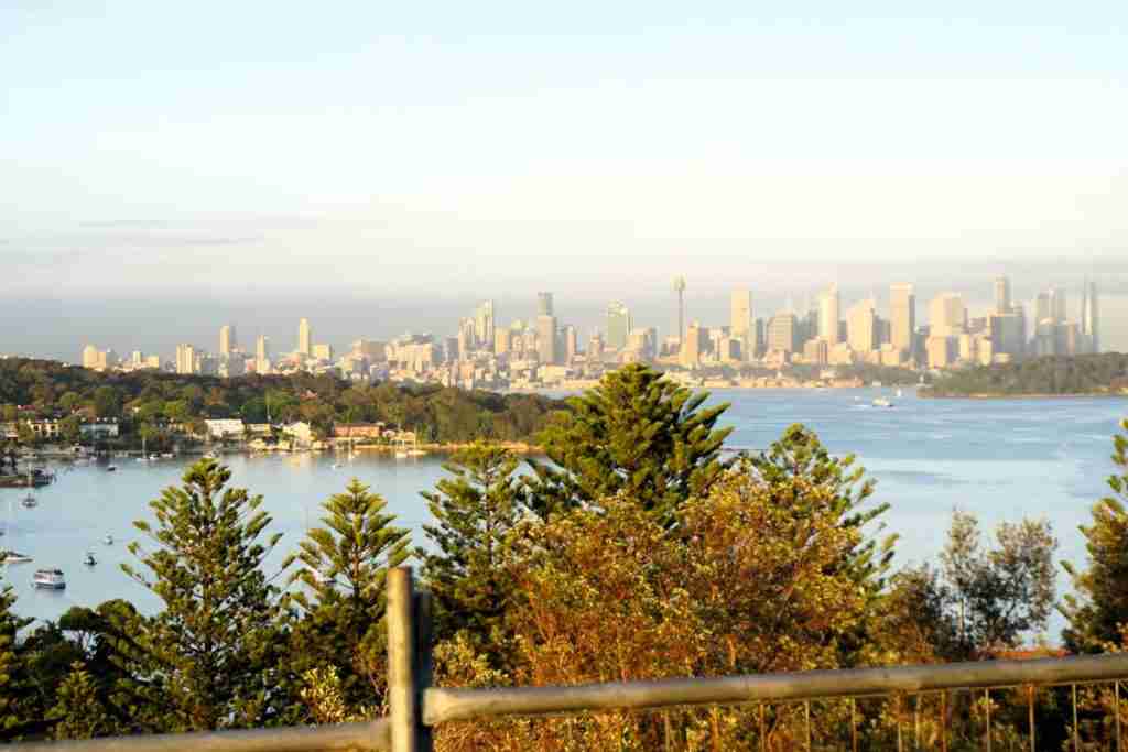 Sydney sunrise view  from the Gap over Watson's Bay to the city 