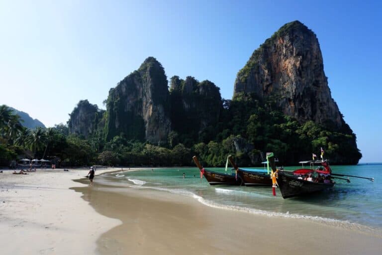 Ao Nang or Railay Beach Long Tail Boats at Railay Beach Krabi