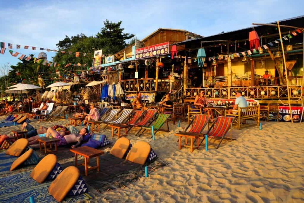 chairs on the beach at sunset on Koh Lanta