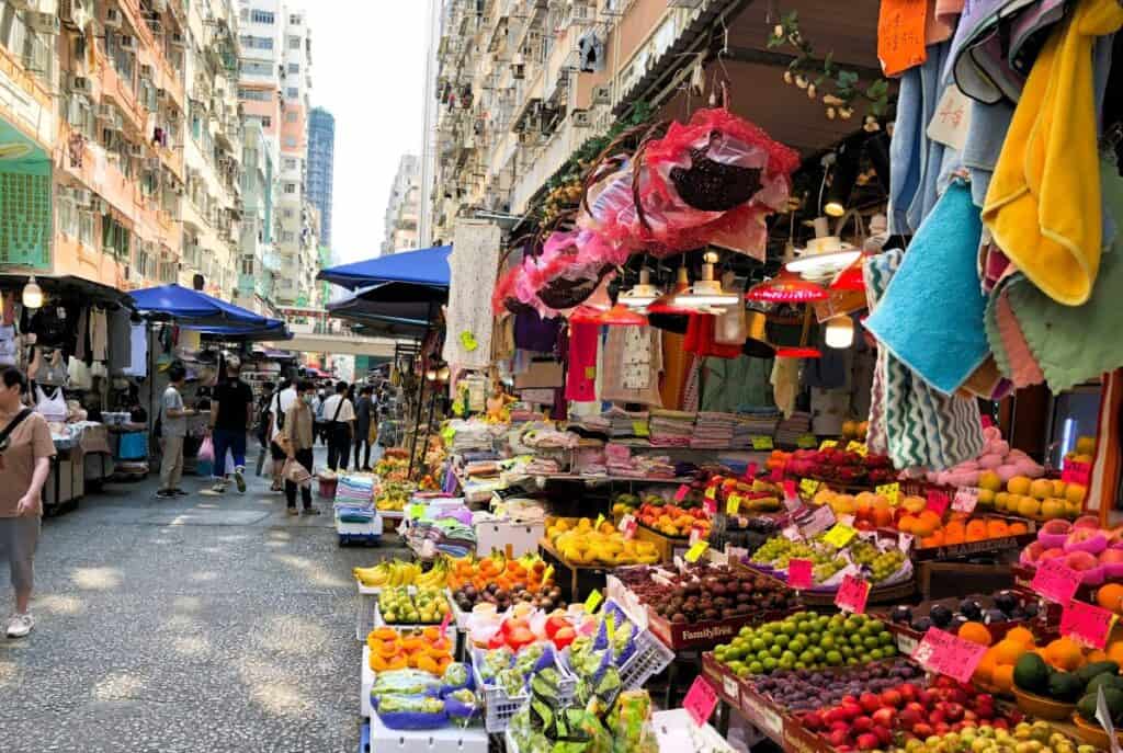 A colourful fruit stall at a Mongkok Market Hong Kong
