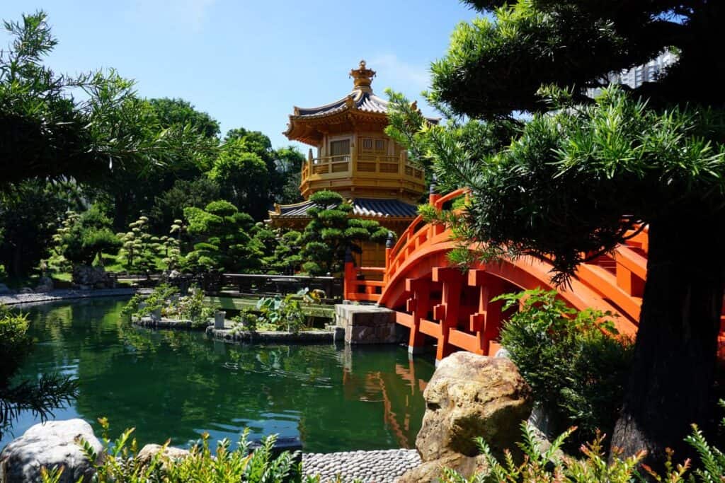 Lake and pagoda in the Nan Lian Garden Hong Kong