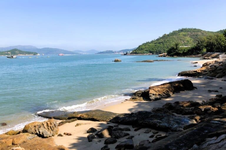 lamma Island or Cheung Chau golden beach with turquoise water on Cheung Chau Island Hong Kong