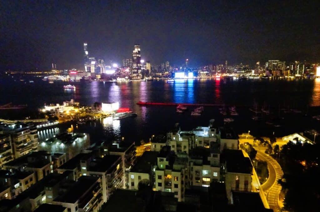 night time view from the Skye Bar in causeway bay Hong Kong