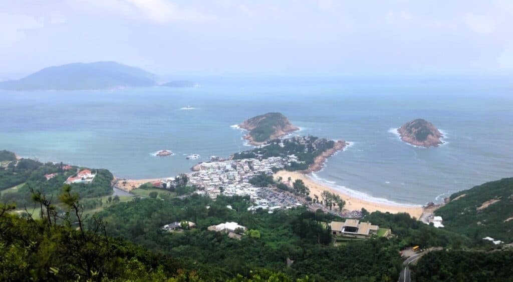 View of distant sea and islands from Shek O Peak on the Dragon's Back hike
