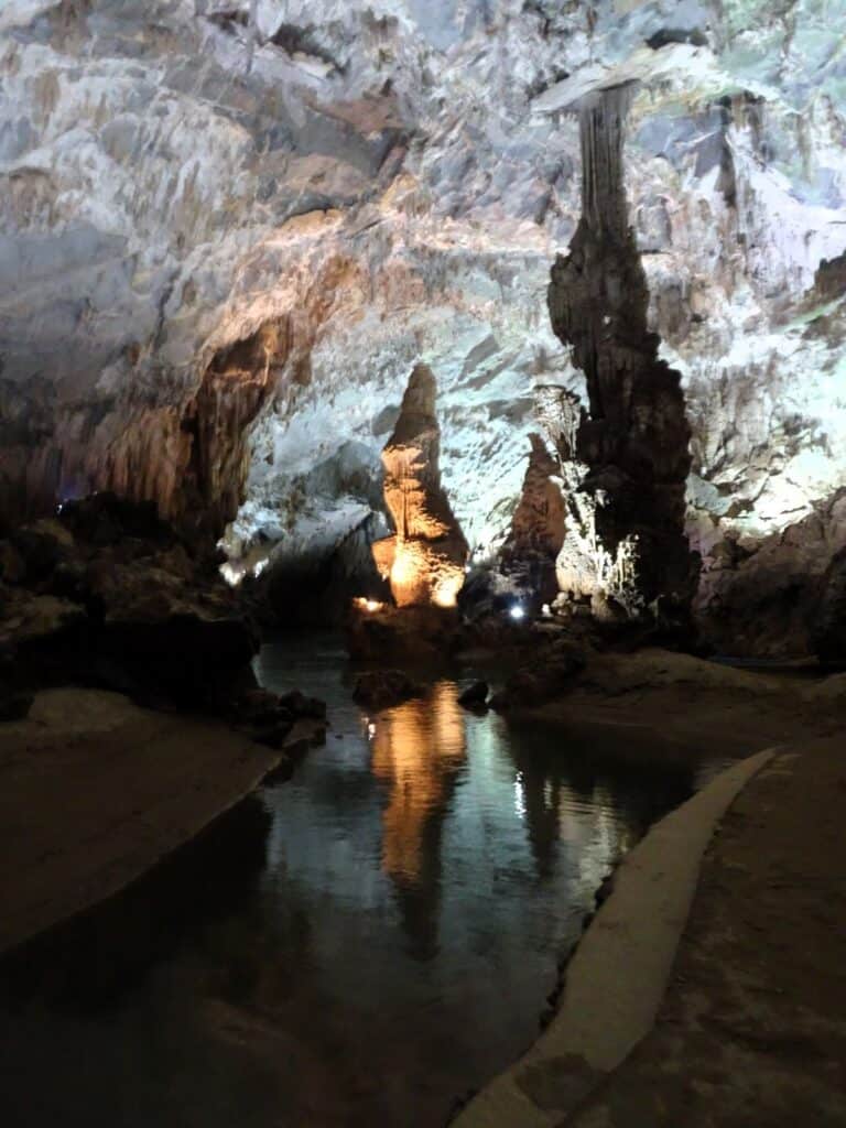 stalactites and stalacmites inside Phong Nha cave