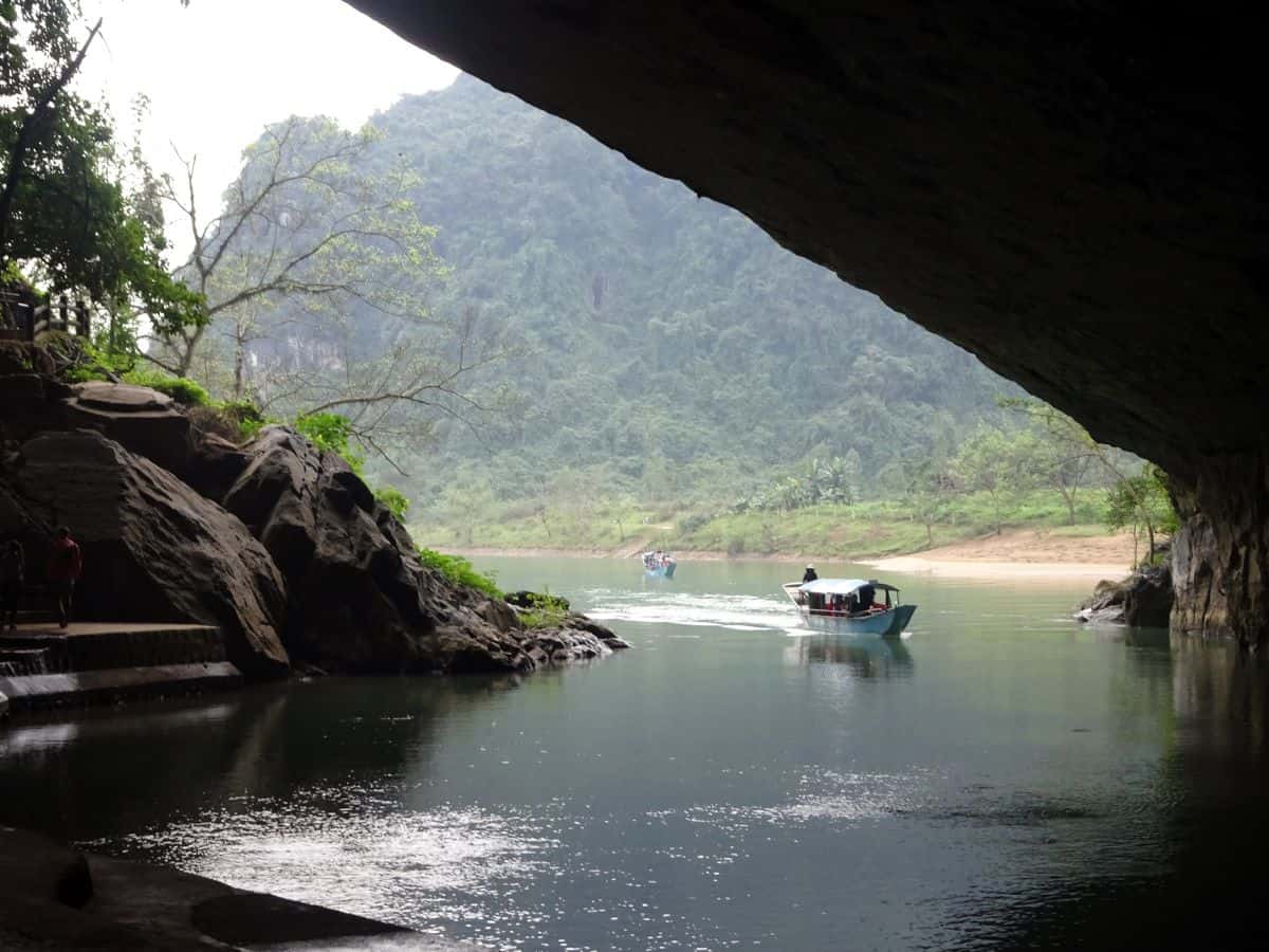 boat onthe Son River running through Phong Nha Cave