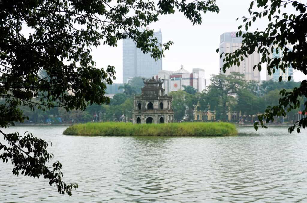 Temple onan Island on Hoan Kiem Lake in Hanoi Vietnam
