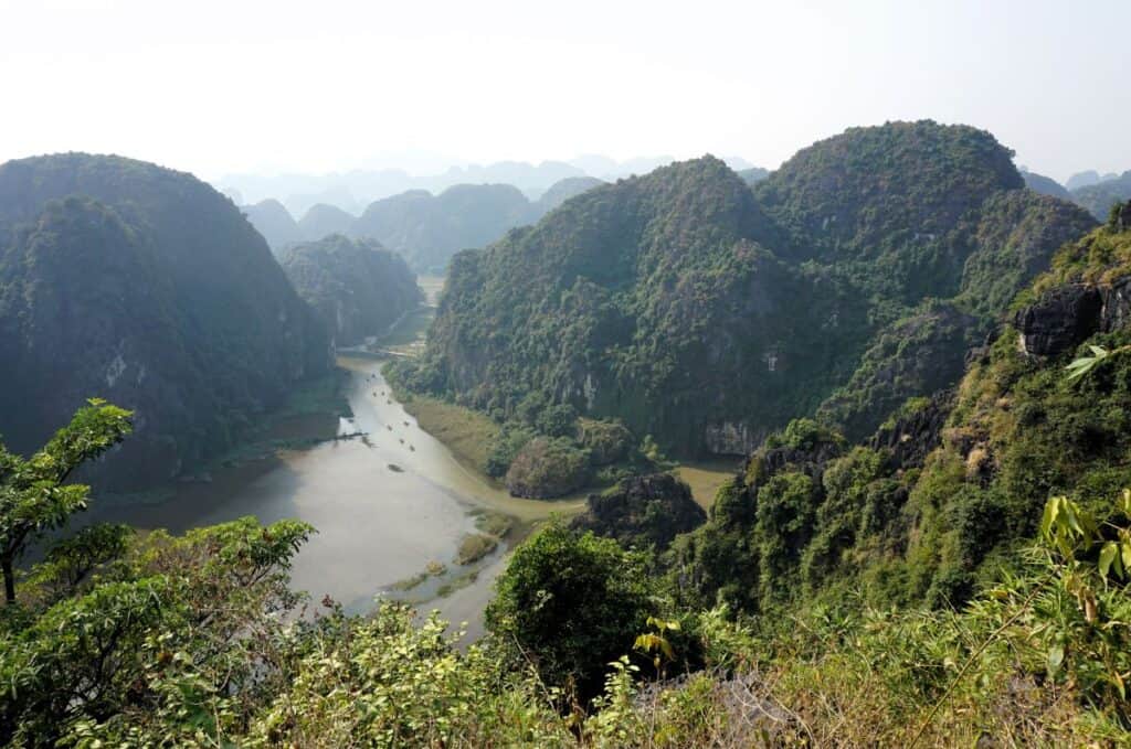 Mountain and river views from a virepoint at Mus Cave Tam Coc