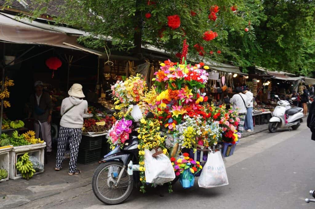 a bicycle loaded with flowers in Vietnam