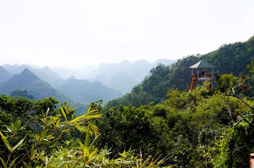 View of green mountain peaks on Cat Ba Island Vietnam
