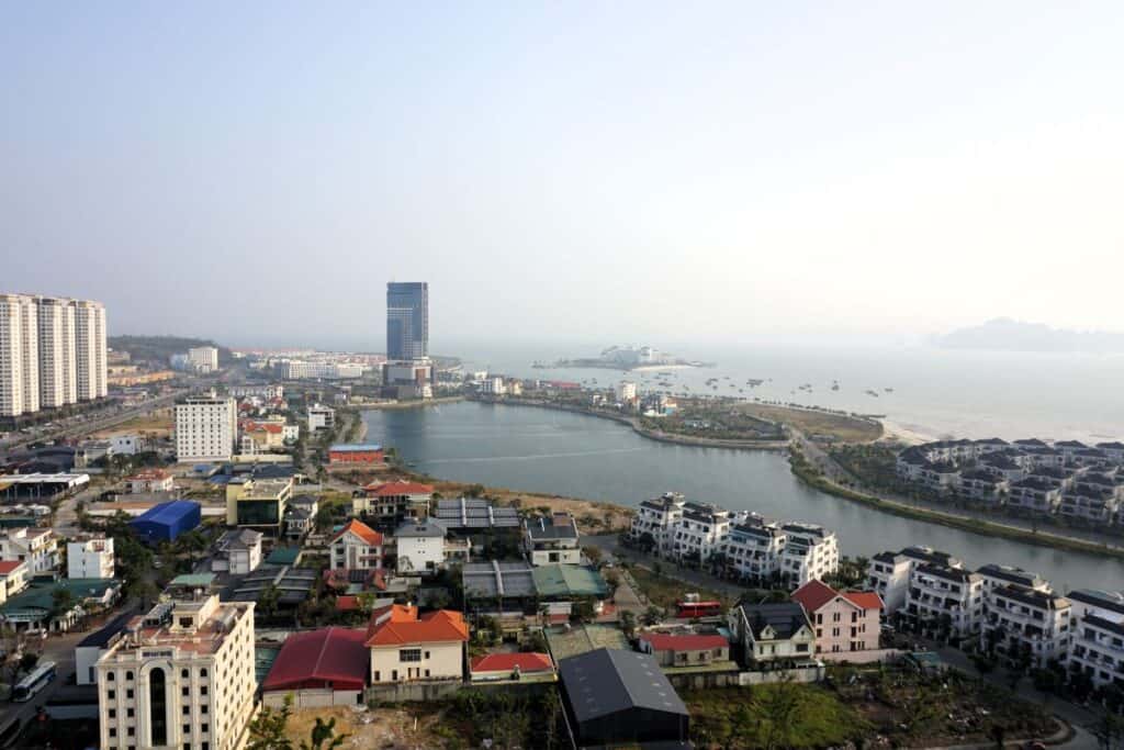 View over Halong city to halong Bay