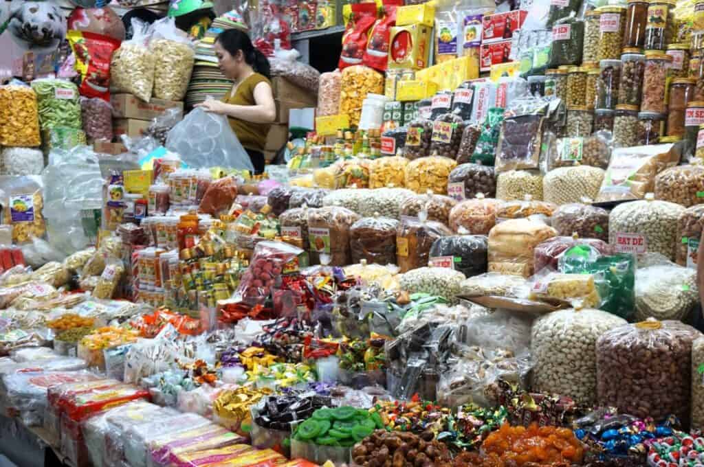 colourful sweets at a market stall 