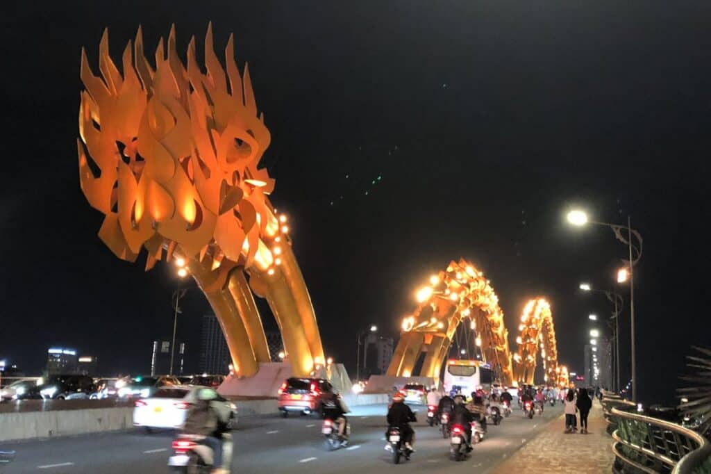 The tail of the dragon with mototbike speeding past in Da Nang Vietnam