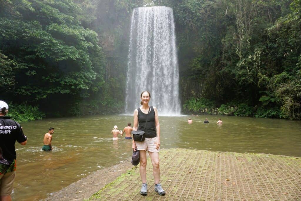 Linda at stunning Millaa Millaa falls in tropical far north Queensalnd